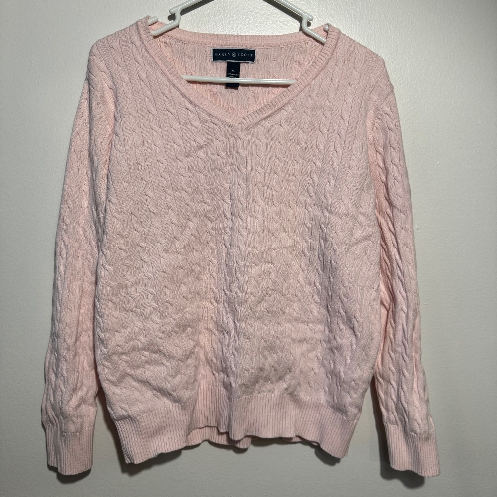 Karen Scott Pink Cable Knit Sweater